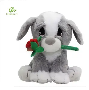 Greenmart 4. Gül çiçek ile ücretsiz örnek beyaz sevgililer günü köpek kırmızı gül çiçek ile doldurulmuş kahverengi köpek peluş oyuncaklar yumuşak köpek