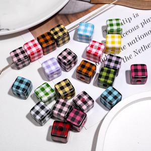 Checkered Cube Acrylic Beads Straight Hole Loose Spacer DIY Beadable <b>Pens</b> Phone Charms Keychains Wholesale Bulk - Product Image 3