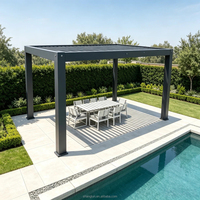 Pergola bioclimatique moderne motorisée en aluminium à lames orientables, contrôlée par application intelligente, avec capteur de pluie, résistante au vent, robuste, avec éclairage LED