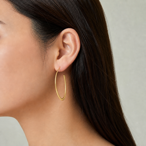 Oval Hoop <b>Earrings</b> Stainless Steel 14K <b>Gold</b> Vacuum Plated Elongated Tapered Open Hoops Polished Butterfly <b>Back</b> <b>Earrings</b> - Product Image 5