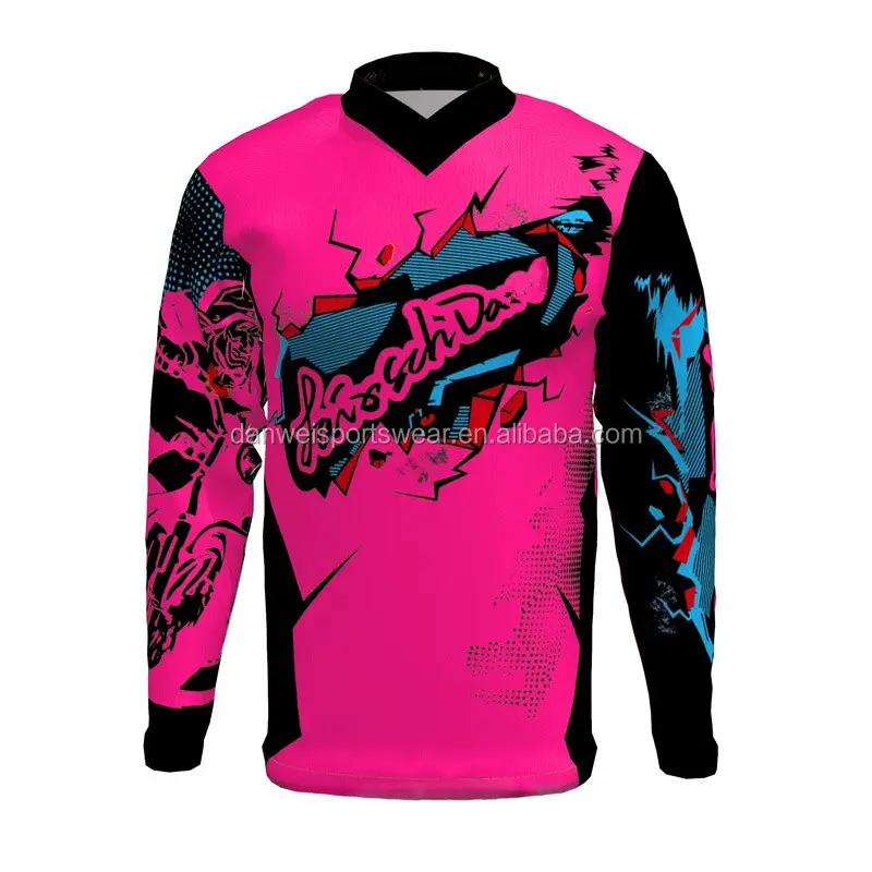 pink colorful new design printing womens motorcycle jersey motocross clothing