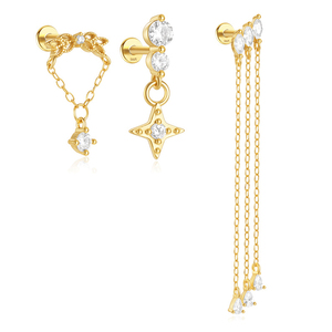 CANNER Pendientes de cartílago de plata de ley 925 con borlas de estrella y ojo de caballo chapados en oro de 18 quilates para mujer S925 - Product Image 1