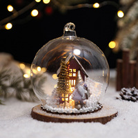 Ornement de Noël en verre de luxe avec lumière LED, scène 3D intérieure, Père Noël, gnome, décoration d'arbre de Noël, boule suspendue pour table