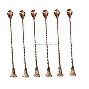 Cuchara de barra de mango acanalado de latón hecho a mano, oro rosa, pulido, largo, con diseño de Coquina, con acabado de concha - Product Image 3