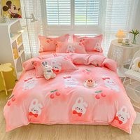 Ensemble de literie 4 pièces en tissu brossé imprimé pour la maison, comprenant un drap-housse, une housse de couette personnalisable, et un ensemble de literie pour bébé, disponible en tailles Queen et King