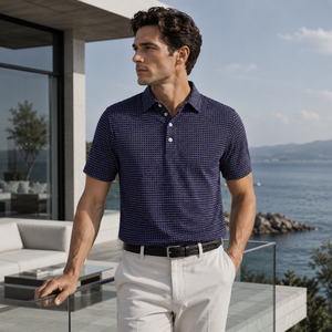 Polo de Golf Texturizado Azul Marino Premium Personalizado para Hombre, Ropa Corporativa de Marca Privada con Absorción de Humedad, OEM - Product Image 1