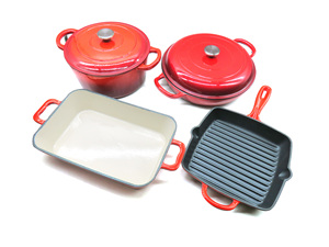 Olla de cocina de esmalte de hierro fundido personalizable, sartén para hornear, juego de utensilios de cocina, suministro de fábrica, Material metálico - Product Image 3