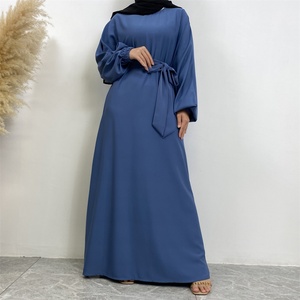 Hot Selling <b>Plain</b> Color Closed <b>Abaya</b> Slip Dress with Side Pockets and Elastic Cuff for Muslim Women 6673# - Product Image 4