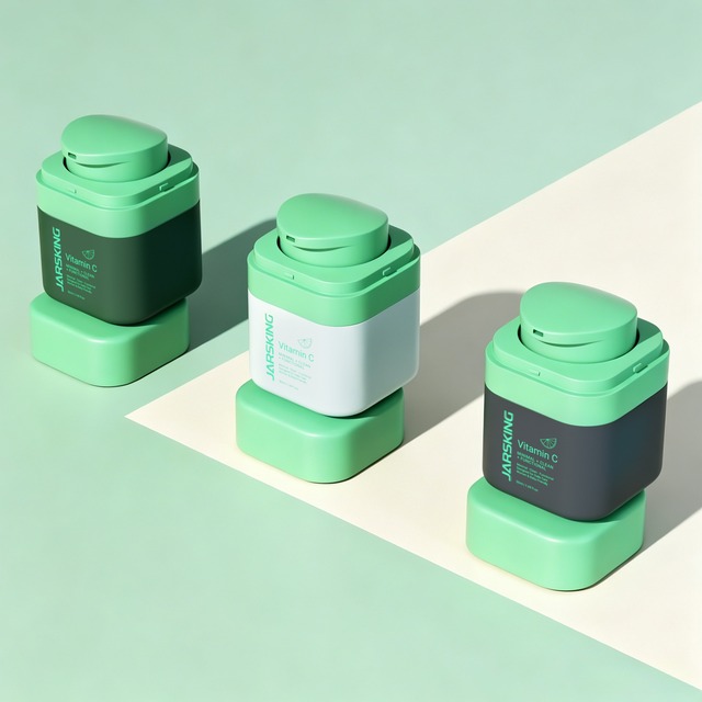 Wholesale 30ml 50ml Aesthetic Minimalist Square Shape Green Refillable PP Plastic Cosmetic Cream Jar with Airless Press Pump