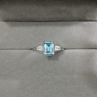 Nouvelle Bague Carrée en Argent Sterling S925 de Haute Qualité avec Zirconium et Aigue-marine, Modèle Sucre de Canne, pour Femme - Collection 2026