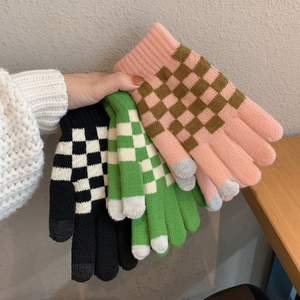 Guanti da Smartphone Touch a scacchi caldi invernali a maglia a freddo per schermo cellulare guanti termici da esterno in pile - Product Image 1