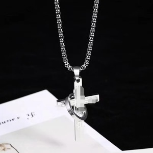 Collier Croix Religieuse Streetwear Hip Hop pour Hommes et Femmes, en Acier Inoxydable Poli, Style Gothique, avec Anneau - Product Image 4