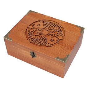 Solid Wood Carved Storage <b>Box</b> With <b>Lock</b> 50L Desktop Jewelry Organizer Brown Walnut Color - Product Image 5