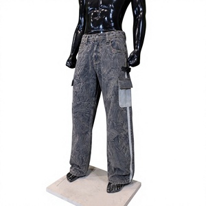 Men's Vintage Formal Washed Denim Cotton Cargo Pants Loose Fit Lightweight Multi Pocket Workwear Streetwear - Product Image 1