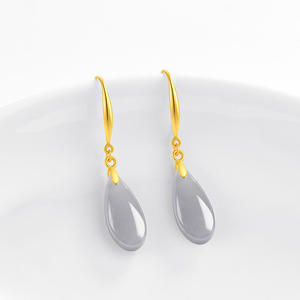 Boucles d'oreilles en jade naturel de Hotan en forme de goutte d'eau, argent S925, design original, bijoux féminins, certificat d'évaluation D1100 - Product Image 1
