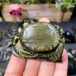 Wholesale Crystals Crafts New Design Golden Obsidian Ocean World Carving For Gift