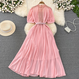 Vestidos Casuales de Verano al por Mayor, Nuevos, con Botones, de Gasa, Ajustados, de Longitud Media, con Volantes y Pliegues - Product Image 3