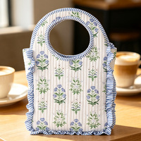 Sac fourre-tout matelassé personnalisé à imprimé floral avec volants et rayures, poignée circulaire portable, pochette d'épaule pour rangement quotidien – Vente en gros