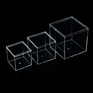 Piccolo quadrato acrilico trasparente per imballaggio di <span class=keywords><strong>caramelle</strong></span> di nozze cubo impilabile di stoccaggio in plastica dura con coperchio scatola di spedizione PS trasparente - Product Image 6
