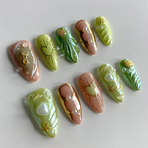 Uñas postizas personalizadas, 10 Uds., arte <span class=keywords><strong>de</strong></span> pintura <span class=keywords><strong>de</strong></span> concha 3D, uñas artificiales acrílicas ABS, estilo Ins <span class=keywords><strong>de</strong></span> alta calidad, prensa en las uñas - Product Image 3