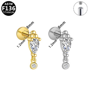 Boucles d'oreilles pendantes en titane ASTM-F136 Getta Fashion avec breloque, filetage interne, dos plat, pour cartilage, bijoux pour femmes - Product Image 4