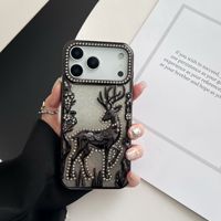 Coque de téléphone portable 3D élégante avec paillettes cerf et diamants pour Noël, compatible iPhone 17 Air, 16, 15, 14, 13, 12 Pro Max et 17 Plus