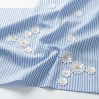 Tissu floral brodé or à rayures bleues, léger et respirant, avec perles et sequins, style industriel lourd
