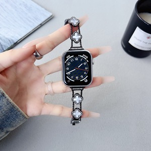 สายนาฬิกาข้อมือสแตนเลสสตีลลายโคลเวอร์สำหรับ <span class=keywords><strong>Apple</strong></span> <span class=keywords><strong>Watch</strong></span> ผู้หญิง สไตล์คริสตัลเพชร - Product Image 2