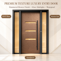 Porte d'entrée de luxe à texture martelée avec panneaux latéraux en verre, étanche, insonorisée, en aluminium, sur mesure pour maison de luxe