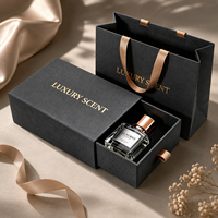 Caja de Regalo para Perfume Estilo Cajón Negro con Impresión en Dorado, Caja de Empaque para Perfume, Presentación de Regalo Cosmético