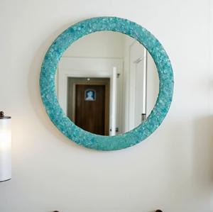Round Blue Stone Hand Mirror Customized Unique Wall Hanging Mirror Stylish <b>Bathroom</b> <b>Accessory</b> Mirror and - Product Image 2