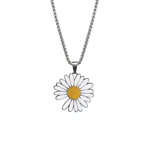 Korea Style Silver Plated No Fade Women Giril Hiphop Titanium Steel Sunflower Petal Daisy Pendant Necklace Jewelry For Men