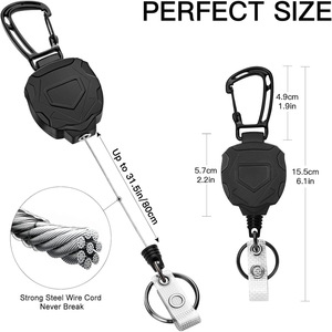 En stock, grand porte-badge avec clip dorsal, boucle à tirage facile, cordon en acier rétractable, enrouleur de badge, cordon pour carte d'identité, anti-perte - Product Image 4