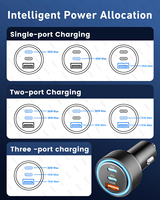 Adaptor pemantik rokok mobil 3 Port 60W, pengisi daya Cepat USB C Super cepat untuk iPhone 16 iPad pengisi daya mobil