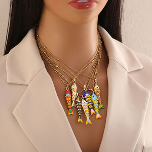 Collana Vintage con Ciondolo a Coda di Pesce Mobile in Rame e Pesce Smaltato Colorato con Catena in Acciaio Inossidabile per Donna - Product Image 2