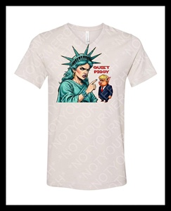 T-shirt graphique unisexe Quiet Piggy Liberty Edition, col en V, manches courtes, 100 % coton, imprimé devant, motif personnage - Product Image 3