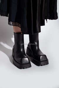 Zapatos de vestir Derby de cuero de pantorrilla con punta cuadrada exagerada de alta calidad para hombre, zapatos Derby de botas de rinoceronte negro - Product Image 6