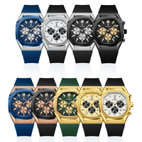 Montre chronographe à quartz pour homme POEDAGAR 893, cadran carré, bracelet en silicone, aiguilles lumineuses, date, résistante à l'eau, sport, décontractée, montre-bracelet