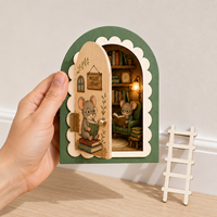 Mini maison en bois décorative avec porte ouvrante, scène de bibliothèque et salon de thé, accessoire mini-échelle, ornements miniatures de ferme pour bureau