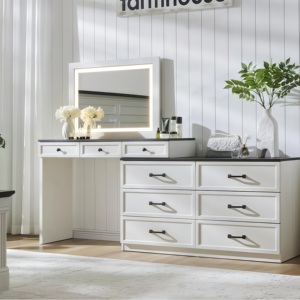 Coiffeuse de maquillage de ferme moderne avec miroir et lumière réglable Comptoir en verre encastré pour chambre à coucher - Product Image 2