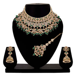 Traditional Floral Reverse AD Choker and <b>Necklace</b> <b>Set</b> Designer <b>Bridal</b> Jewelry Collection for Weddings Gold As Main Material - Product Image 6