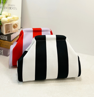 Tas Rajut Peiquan Wanita Motif Garis, Clutch Kapasitas Besar, Tas Kosmetik Serbaguna