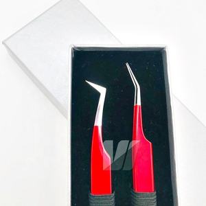 Pince à épiler d'extension de cils en acier inoxydable japonais avec logo personnalisé de haute qualité pointe pointue fortement incurvée rouge durable - Product Image 3