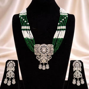 Parure de collier et boucles d'oreilles en diamant américain plaqué argent de haute qualité pour mariée, bijoux de mode pour femmes et jeunes filles - Product Image 1