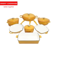 Ensemble de casseroles en fonte émaillée LFGB FDA, 7 pièces, avec logo personnalisé, comprenant des faitouts, des poêles et des marmites, pour la cuisson (OEM)
