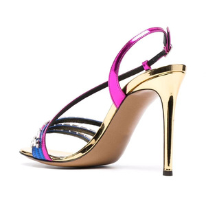 Sandalias de tacón alto con diamantes de colores mixtos y diseño de patchwork en la correa trasera, talla grande 46 para mujer, ajuste ancho, tipo mules. - Product Image 3