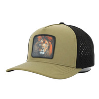 Gorra Trucker Snapback de 6 Paneles con Logotipo de León en PVC Personalizado, Perforada con Corte Láser, Impermeable, de Dos Tonos, Venta al Por Mayor OEM, MOQ 50