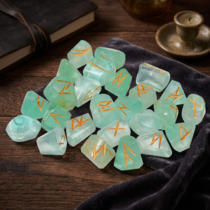 Piedras Rúnicas de Fluorita Verde Talladas a Mano, Juego de Gemas de Forma Libre con Tema de Amor, Origen Gujarat, Artículo Coleccionable - Product Image 3