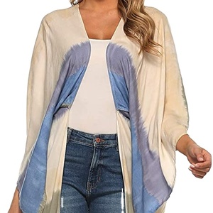 Cravate teinture rayonne tissu Long Kimono Boho dame été plage couverture Sexy dames Resort porter Collection taille naturelle tissé - Product Image 1