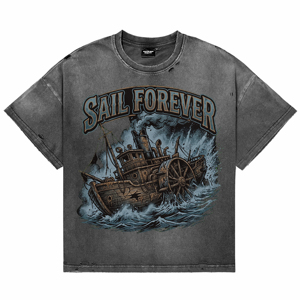 T-shirts Vintage de Qualité Supérieure Effet Délavé Acide, Personnalisés avec Impression DTG Bateau en Bois, Décontractés et Respirants pour Hommes – Vente en Gros - Product Image 1